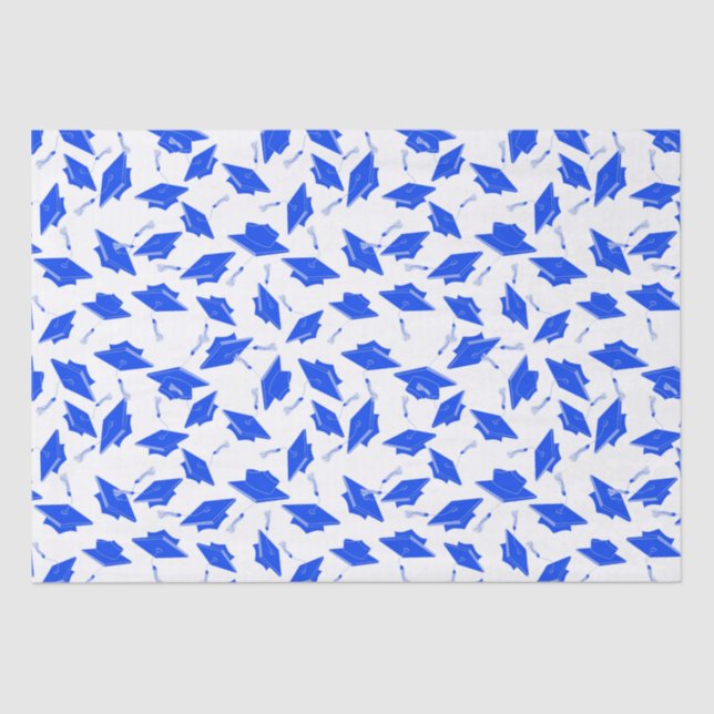 Papel De Seda Tapos de graduación azul y blanco en el aire (Anverso)