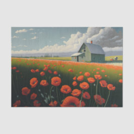 Papel De Seda Tarde por la amapola roja, en la granja