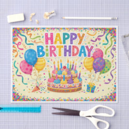 Papel De Seda Tarjeta de cumpleaños brillante sonora en blanco
