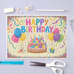 Papel De Seda Tarjeta de cumpleaños brillante sonora en blanco