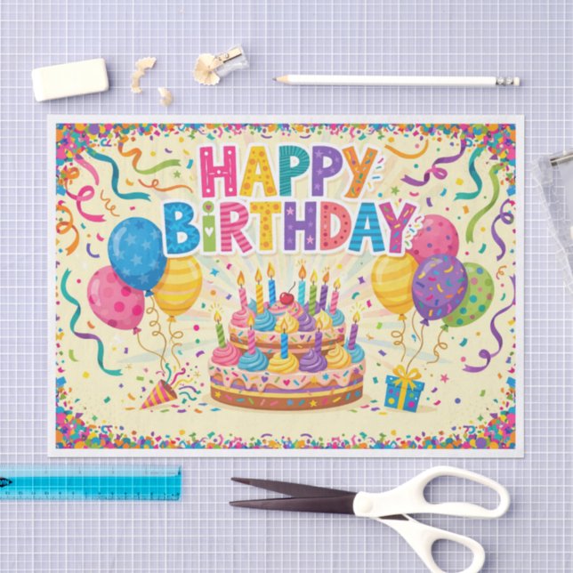 Papel De Seda Tarjeta de cumpleaños brillante sonora en blanco (Artesanía)