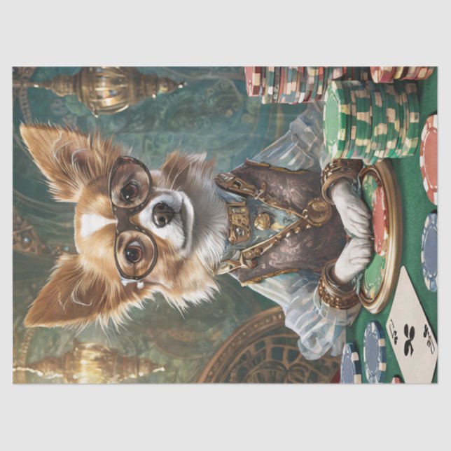 Papel De Seda Tarjetas de cuenta, Steampunk Chihuahua Poker Boss (Anverso)