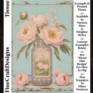Papel De Seda Tarros de Vidrio con Peonías Rosadas Vintage CT5 D