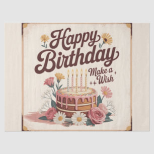 Papel De Seda Tarta Floral Vintage "Feliz Cumpleaños - Haz un De