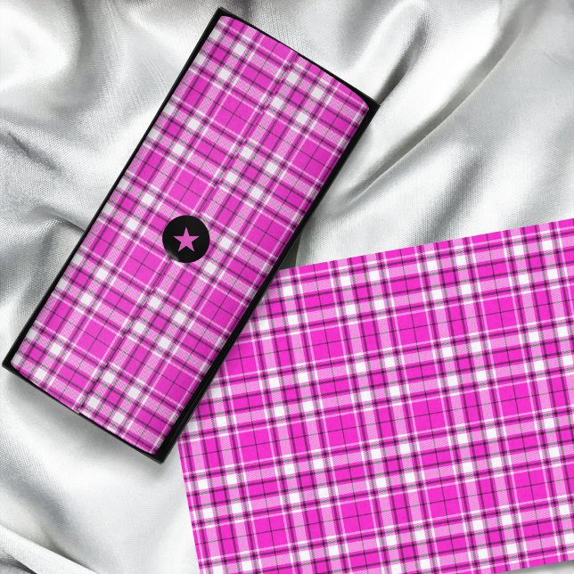 Papel De Seda Tartán - Blanco rosado caliente (Tartan - Hot Pink White Black Tissue Paper by Leapfroglisics Shop)