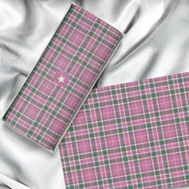 Papel De Seda Tartán - Marfil verde rosado-esmeralda Rosa (Tartan - Rose Pink-Emerald Green-Ivory Tissue Paper by Leapfroglisics Shop)