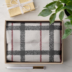 Papel De Seda Tartan neutro blanco negro y rojo
