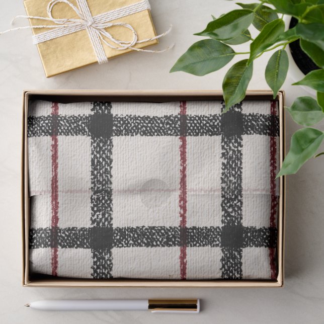 Papel De Seda Tartan neutro blanco negro y rojo (Regalo )