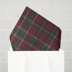 Papel De Seda Tartan Plaid Clásico Rojo Oscuro y Verde Bosque