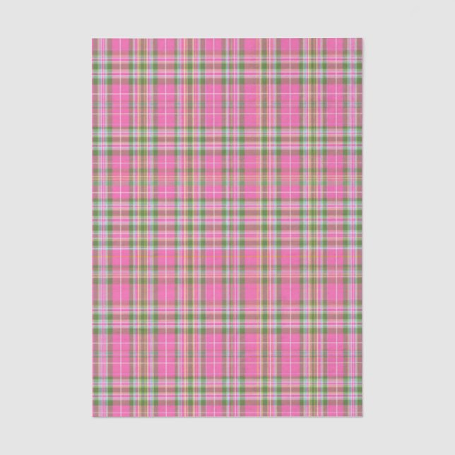 Papel De Seda Tartan Plaid Clásico Rosa y Verde (Anverso)