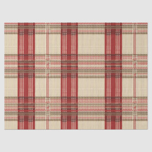 Papel De Seda Tartan Plaid de punto marrón rojo crema acogedor