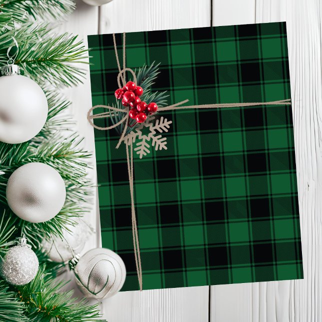 Papel De Seda Tartán tartán tradicional de búfalo verde y negro (Traditional Green and Black Buffalo Tartan Plaid Tissue Paper)