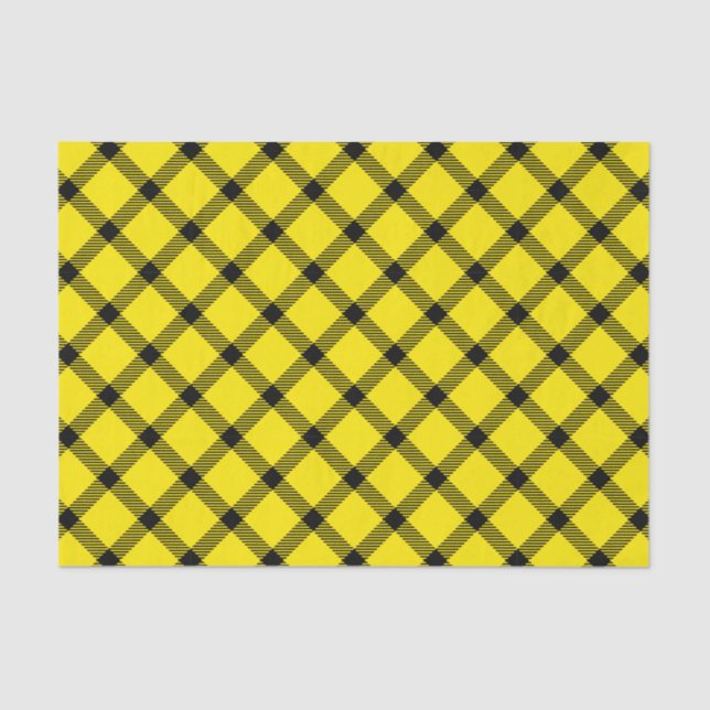 Papel De Seda Tartán Tradicional Amarillo Negro Tartán Placa (Anverso)
