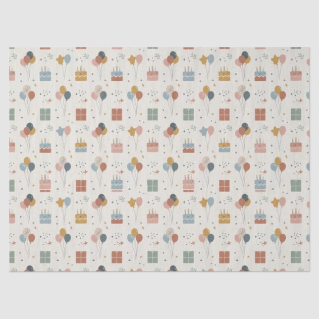 Papel De Seda Tartas De Cumpleaños, Globos Y Estrellas Scandi (Anverso)
