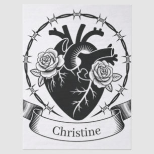 Papel De Seda Tatuaje de Corazón Anatómico: Diseño en Blanco y N