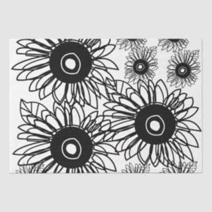 Papel De Seda Tatuaje Girasol Floral Negro Blanco Tatuaje Flor