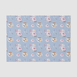 Papel De Seda Taza azul de té con flores rosas