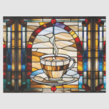 Taza de café y platillo de vidrio teñido falso par
