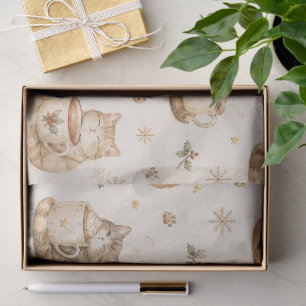 Papel De Seda Taza de gato de acuarela navideña con flores de ac