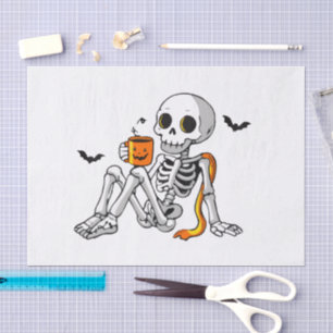 Papel De Seda Taza de Halloween Esqueleto Acogedor con Café y Mu