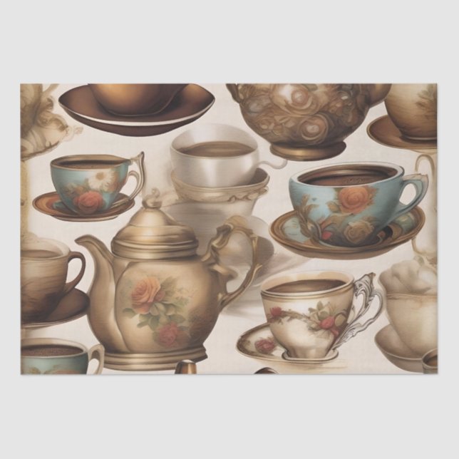 Papel De Seda Tazas y Cafeteras Decoupage /  (Anverso)