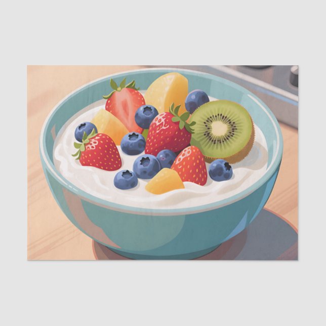 Papel De Seda Tazón de yogur de frutas frescas (Anverso)