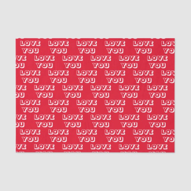 Papel De Seda Te amo, blanco rojo moderno negrita (Anverso)