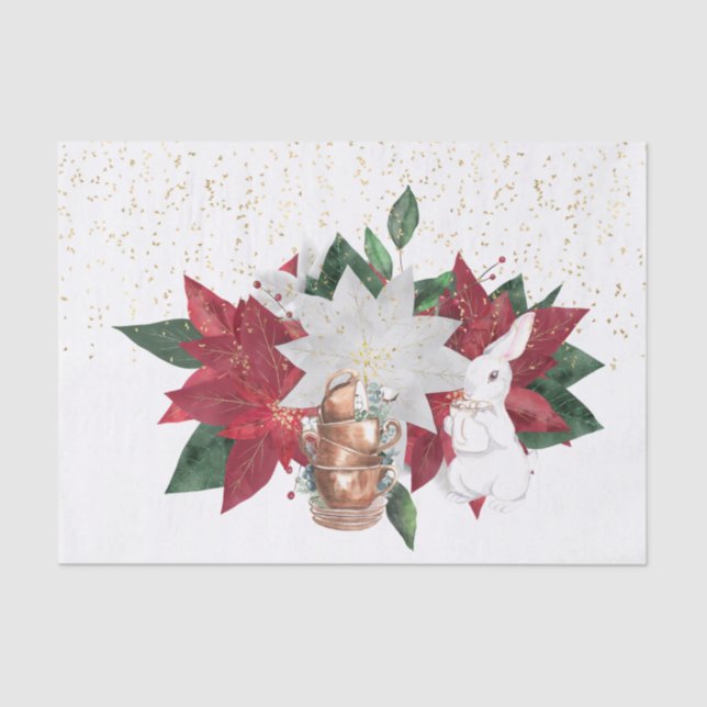 Papel De Seda Té Cups Navidades de Conejo de Poinsettia (Anverso)