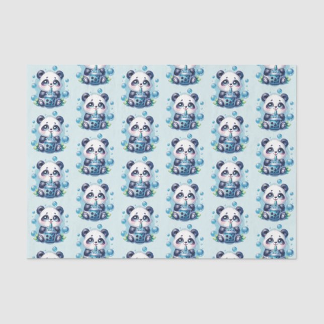 Papel De Seda Té de burbuja de panda y Boba azul (Anverso)