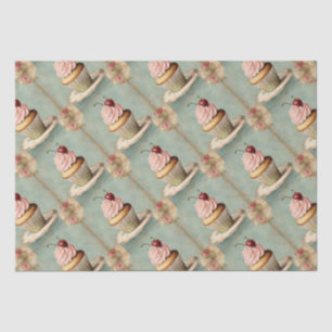 Papel De Seda Té de Cumpleaños de Cupcakes Rosados Vintage Franc