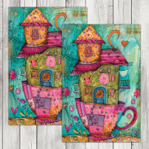TEA CUP HOUSE DECOUPAGE TISSUE PAPELES