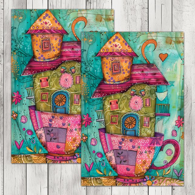 PAPEL DE SEDA TEA CUP HOUSE DECOUPAGE TISSUE PAPELES (WHIMSICAL TEA CUP HOUSE DECOUPAGE TISSUE PAPER)