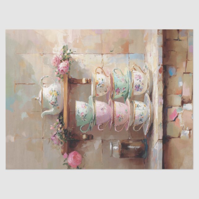 Papel De Seda Teacups Tea Pot Set Kitchen Decoupage (Anverso)