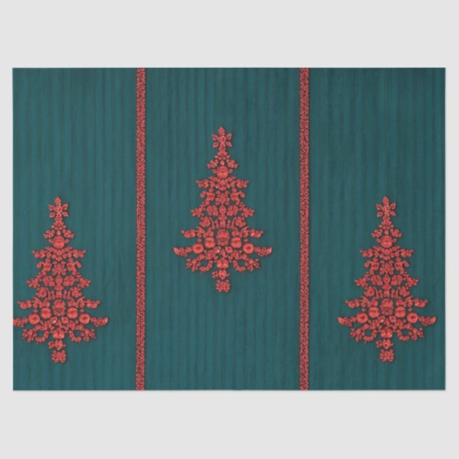 Papel De Seda Teal and Red Crystal Christmas Trees (Anverso)