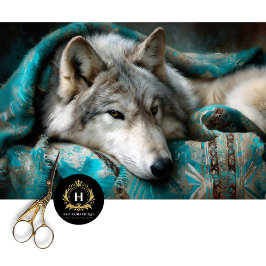 Papel De Seda Teal Blanket Silver Wolf Portrait