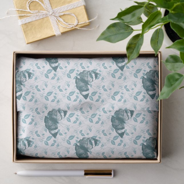 Papel De Seda Teal Blue Butterflies Birthday (Regalo )