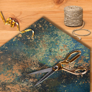 Papel De Seda Teal Oscuro Moderno y Cobre Falso Metálico