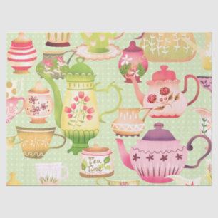 Papel De Seda Teapots Teacups Green
