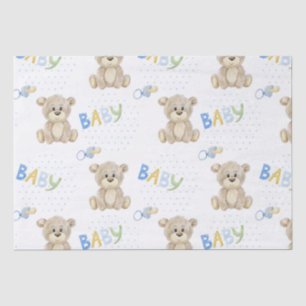 Papel De Seda Teddy Bear Baby Boy Watercolor Baby Shower