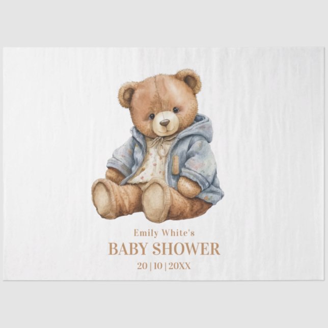Papel De Seda Teddy Bear Invitación Baby Shower Puede Esperar (Anverso)