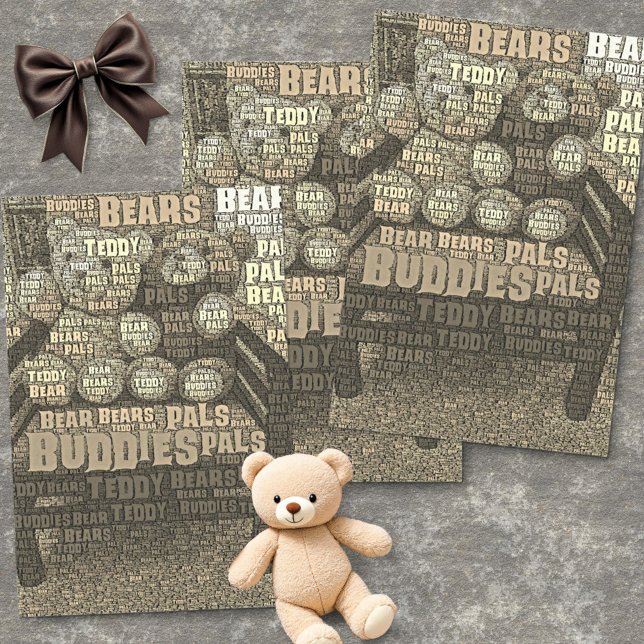 Papel De Seda Teddy Bear Mejor Amigos Nube De Palabras Empotrada (word cloud tissue paper teddy bear design)