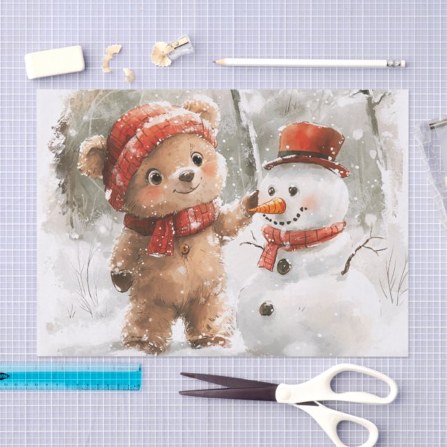 Papel De Seda Teddy Bear y Snowman (Artesanía)