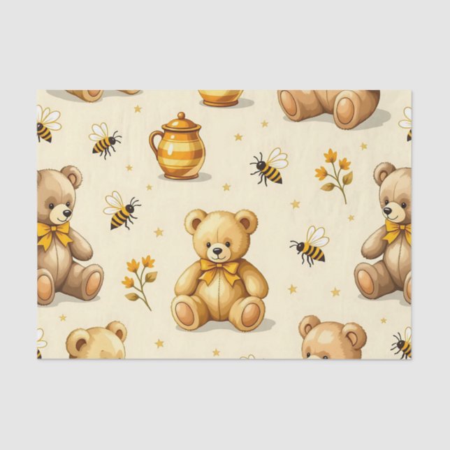 Papel De Seda Teddy Bears Honey Bees Nursery Pattern (Anverso)