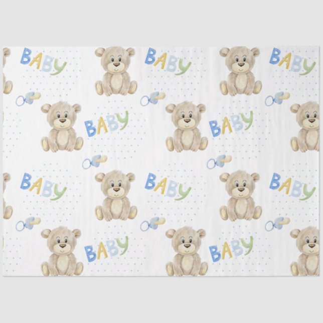 Papel De Seda Teddy Oso Azul Polkadots Niño (Anverso)