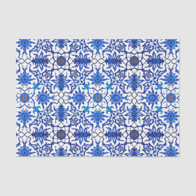 Papel De Seda Teja china de Nouveau del arte - azul y blanco de (Anverso)