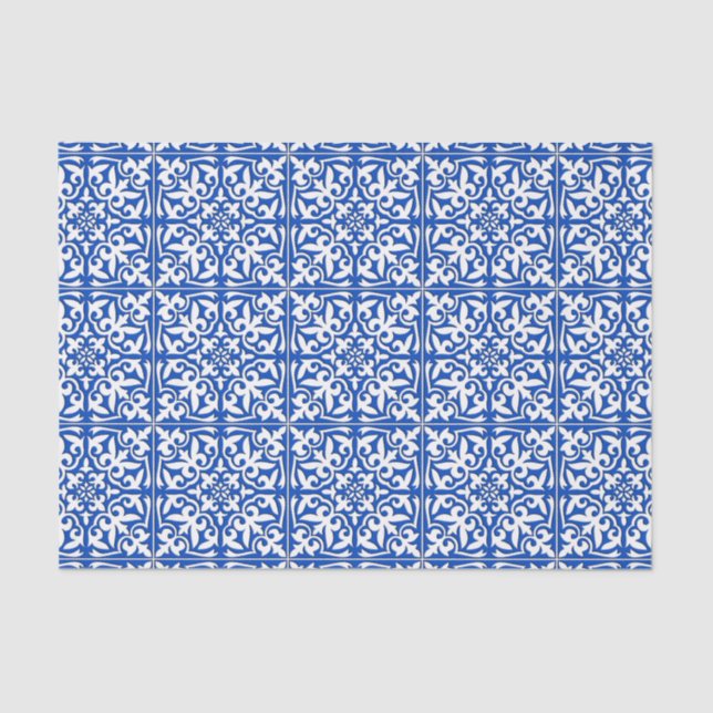 Papel De Seda Teja marroquí - azul y blanco de cobalto (Anverso)