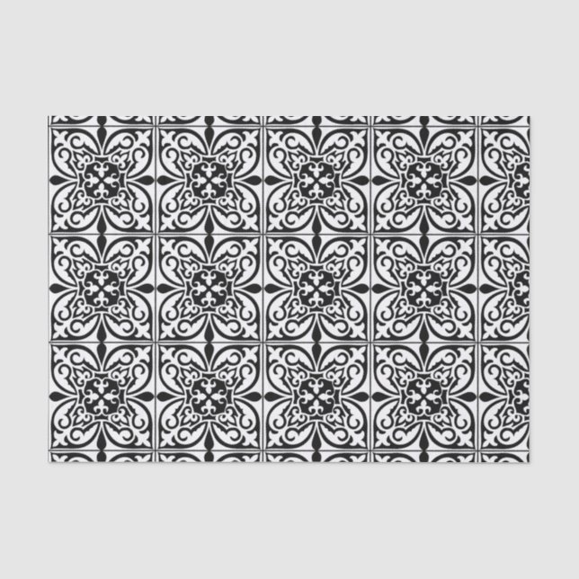 Papel De Seda Teja marroquí - blanco con el fondo negro (Anverso)