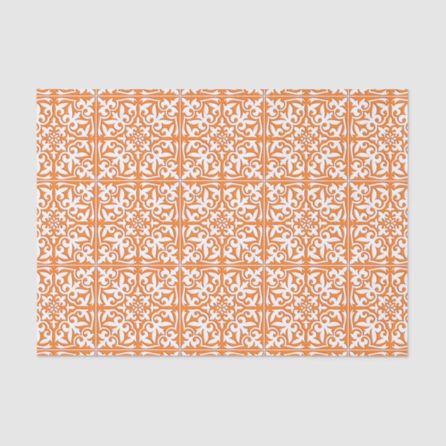 Papel De Seda Teja marroquí - naranja coralino y blanco (Anverso)