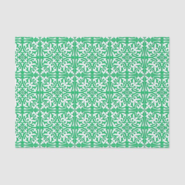 Papel De Seda Teja marroquí - verde y blanco de jade (Anverso)