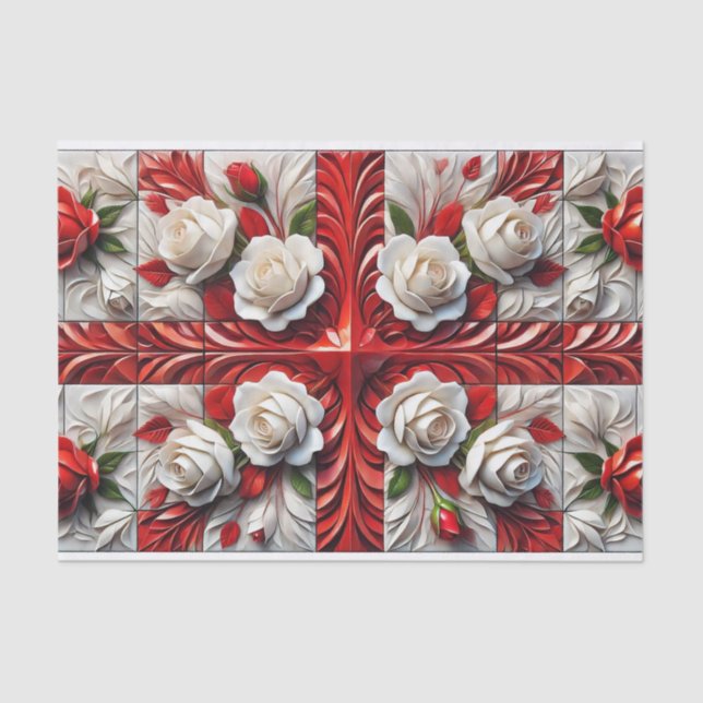 Papel De Seda Tejido con diseño de Rosas ingleses (Anverso)